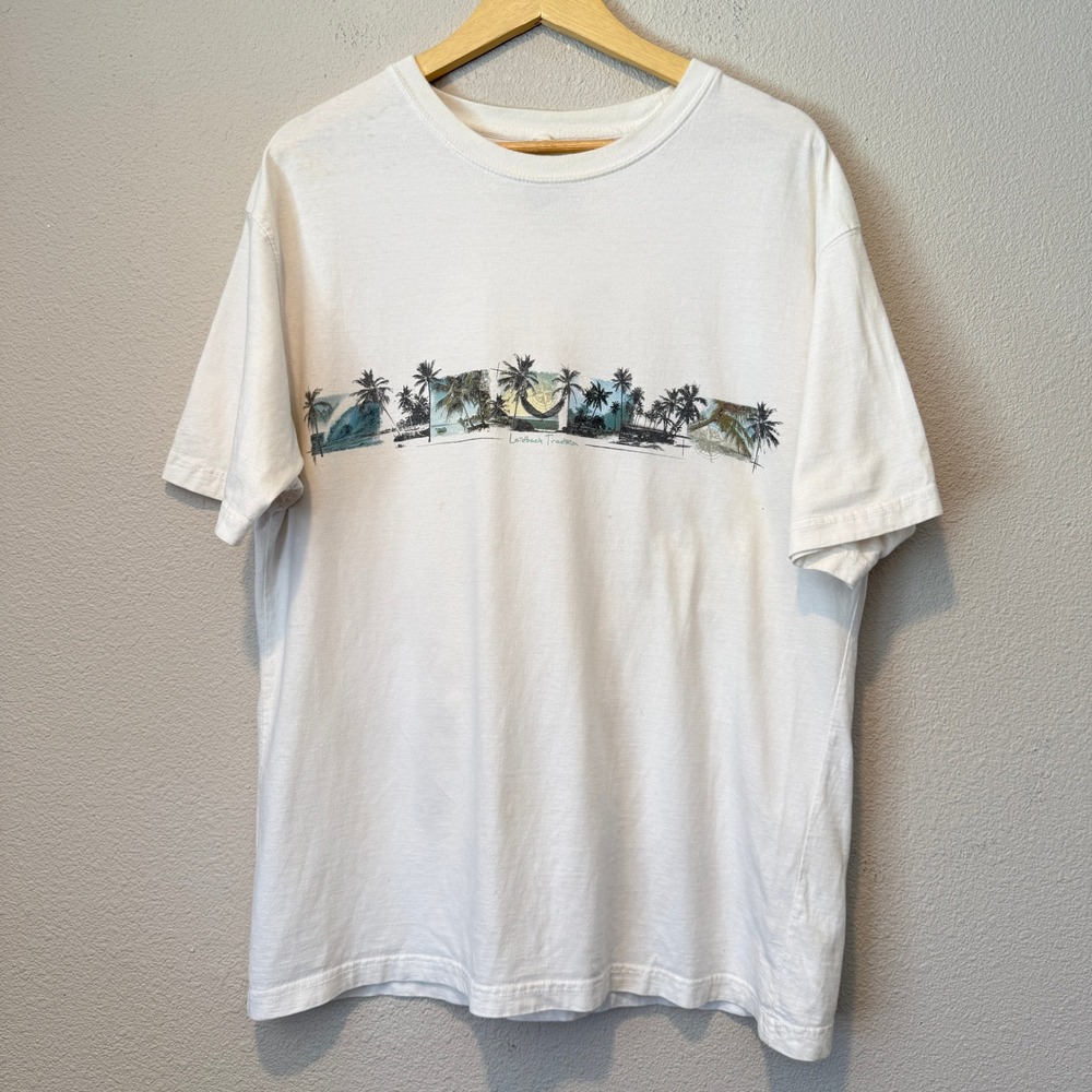 Newport Blue Mens XL White Graphic T-Shirt Laidback Tradition Palm Tree Beach